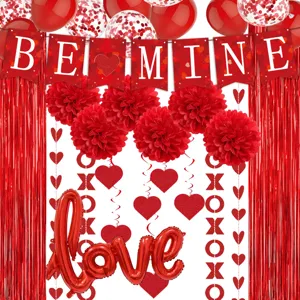 Set di decorazioni per feste di San Valentino rosso con tenda palloncini fiori carta