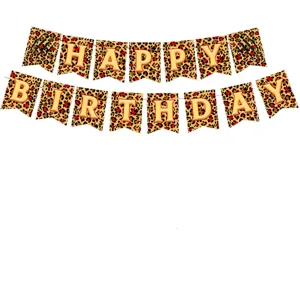Leopard print Happy Birthday Party Banner Haengende Dekoration Wimpelkette fuer Feier.