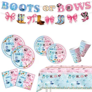 Boots oder Bows Babyparty Deko Set mit Banner Teller Becher Servietten Tischdecke.
