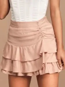 Detailed view of sexy fashion tiered ruffled beach miniskirt, summer stylish apparel.