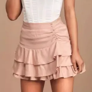 Women pink ruffled mini skirt high waist tiered cute summer streetwear fashion apparel