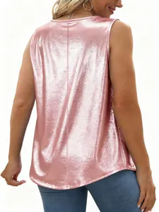 Shiny metallic sleeveless tank top for women, perfect for summer casual and party wear.