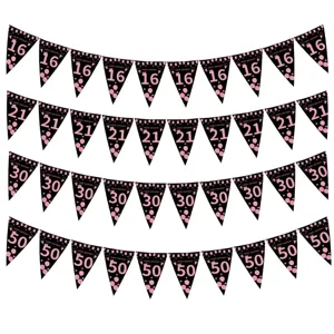Pink Black Birthday Pennant Banner Birthday Party Hanging Decoration Paper Flags Venue Atmosphere Layout Birthday Party Supplies