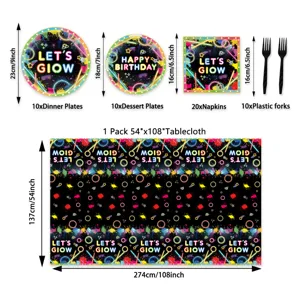 Neon Party Zubehör Geschirr Set Geburtstag Deko Teller Servietten Tischdecke Gabeln