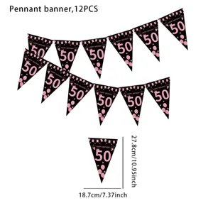 50th birthday black pink pennant banner 12pcs party decoration hanging flags supplies