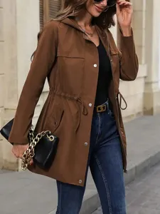 Stylish women's hooded windbreaker jacket casual outerwear spring autumn long coat fashion