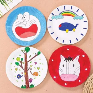 Assiettes en Papier Jetables Blanches Pour Décoration de Peinture DIY Fête Bord Smerlé Vaisselle Ronde Pour Anniversaire Maternelle Enfants Artisanat