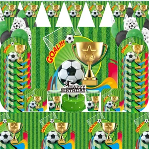 Football Theme Party Supplies Soccer Birthday Decorations Paper Plates Cups Napkins Banner Tablecloth Soccer Field Trophy Patterns