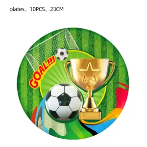 Soccer theme party paper plates, 23cm disposable tableware for birthday decoration, 10pcs