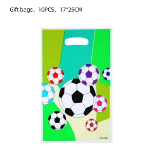 Soccer themed plastic gift bags, 10 pieces pack, size 17x25cm for birthday party supplies.