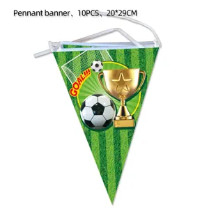 Soccer party pennant banner, 10 pieces pack, 29x20cm celebration decoration supplies.