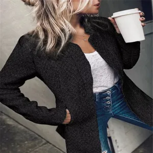 Women's Winter Thickened Herringbone Coat Long Sleeve Street Style Outerwear - Gray