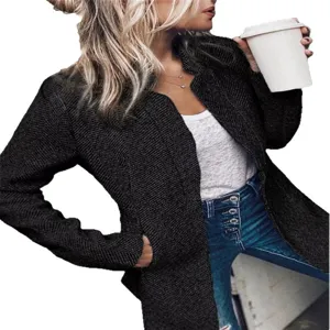 Women stylish herringbone woolen coat for winter street style, thick warm outerwear main view.
