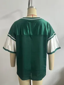 American loose jersey casual print patchwork top detail view showing mesh fabric design.