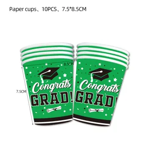 Abschlussfeier grüne Pappbecher, 10 Stück Packung, mit Doktorhut Motiv für Party Dekoration.