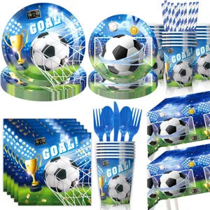 Fußball Party Deko Set mit Pappteller Bechern Servietten Tischdecke für Geburtstag und WM.