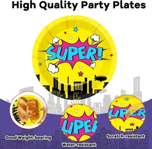 Superhelden Thema Party Pappteller mit Comic Print, stabil, wasserdicht und kratzfest.