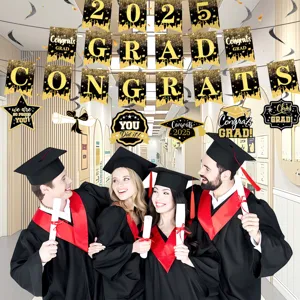 Abschluss Party Dekoration Banner 2025 Gold Schwarz Congrats Grad Hänge Hintergrund