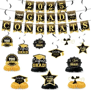 Abschluss party deko set schwarz gold 2025 banner waben tischaufsatz dekorationen