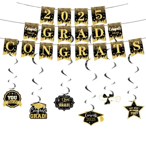 2025 abschluss party dekoration haengende spiralen banner schwarz gold set partyzubehoer
