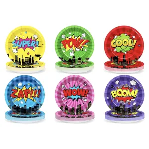 Superhero Geburtstagsparty Einweg-Pappteller Comic Pop Art Thema Party Geschirr Set Stadt Silhouette Deko Teller