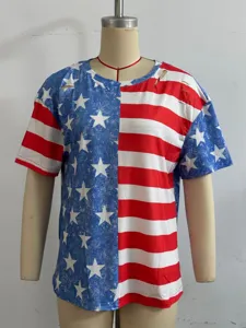 Women's American flag print short sleeve t-shirt loose casual summer top apparel detail view