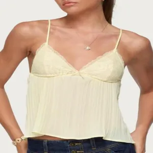 Mujer verano sexy encaje lazo tirantes plisado crop top casual elegante top amarillo
