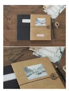 Vintage retro journal notebook set with string closure craft paper cover and classic design detail.