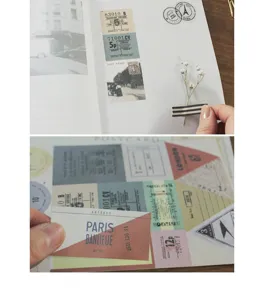 Vintage postage stamp sticker set for journaling and DIY scrapbooking decor detail view.