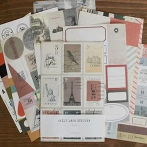 Vintage stamp style decorative journaling stickers DIY scrapbooking stationery set, 12 pcs