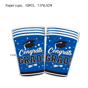 Abschluss Party Pappbecher Set 10 Stueck 7.5x8.5cm blau Detailansicht fuer Feier