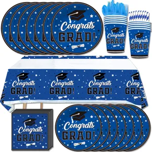 Abschluss Party Geschirr Set blau congrats grad Pappteller Becher Servietten Tischdecke Deko