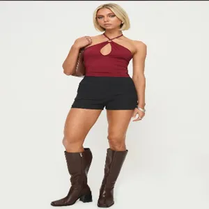 Women summer solid color halter neck sleeveless backless cropped top casual stylish apparel