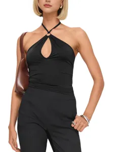 Women's Sexy Halter Neck Crop Top Backless Strappy Summer Casual Sleeveless Slim Fit Tank Top Solid Color Fashion Streetwear
