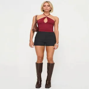 Women Summer Solid Color Halter Neck Backless Sleeveless Slim Fit T-Shirt Main View