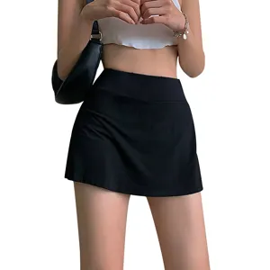 Damen hohe Taille schwarzer Tennisrock sexy schmale Passform kurze Sportrock Skort