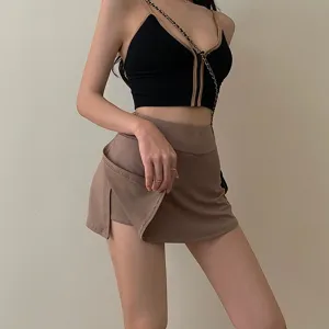 Sexy Damen Crop Tanktop und hohe Taille Plissee Rock Tennis Outfit Sport Zweiteiler