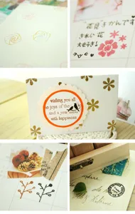 Cute wooden stamps for journal DIY, natural minimalist style stationery for creative decoration.