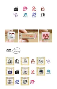 Crystal mini stamp set detail view showing precise dimensions and cute travel pattern prints.
