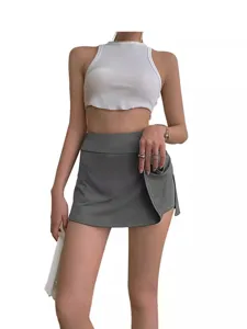 Damen High-Waist Sport Tennis Skort, sexy figurbetonter Minirock mit integrierten Shorts.