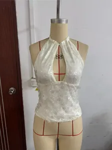 Women Summer Sexy Halter Sequin Sleeveless Backless Tank Top Fashion Clubwear Casual