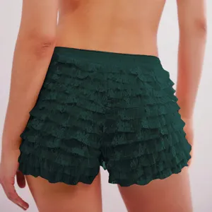 Dark green ruffled layered shorts women Lolita style low waist cute summer beach hot pants