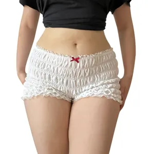 Pantaloncini a vita bassa arricciati in pizzo, stile sexy aderente casual per ragazze.