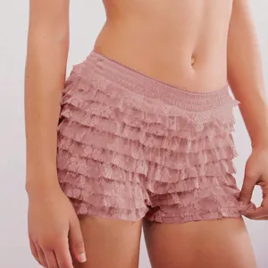 Women pink ruffle lace low waist shorts cute lolita tiered beach sexy hot pants apparel