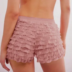 Women Ruffled Lace Lolita Shorts Summer Cute Back View Casual Beach Hot Pants Pink