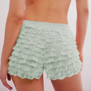 Ruffled lace shorts women lolita low waist beach hot pants solid color summer cute apparel