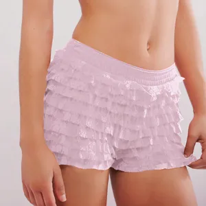 Pink lace ruffle tiered shorts lolita cute summer kawaii sweet bottoms apparel