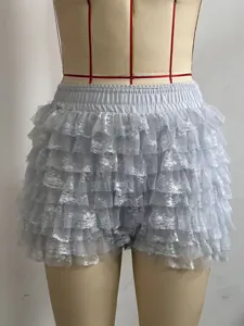 Women Lolita Sweet Multi-Layer Lace Ruffle Shorts Elastic Waist Cute Bloomers Apparel