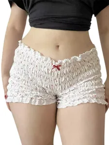 Shorts a Vita Bassa Arricciati Volant Stampa Ciliegia Sexy Slim Casual Hot Pants Donna