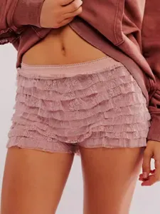 Pink lace ruffle low waist shorts skirt sweet lolita beach hot pants women casual apparel